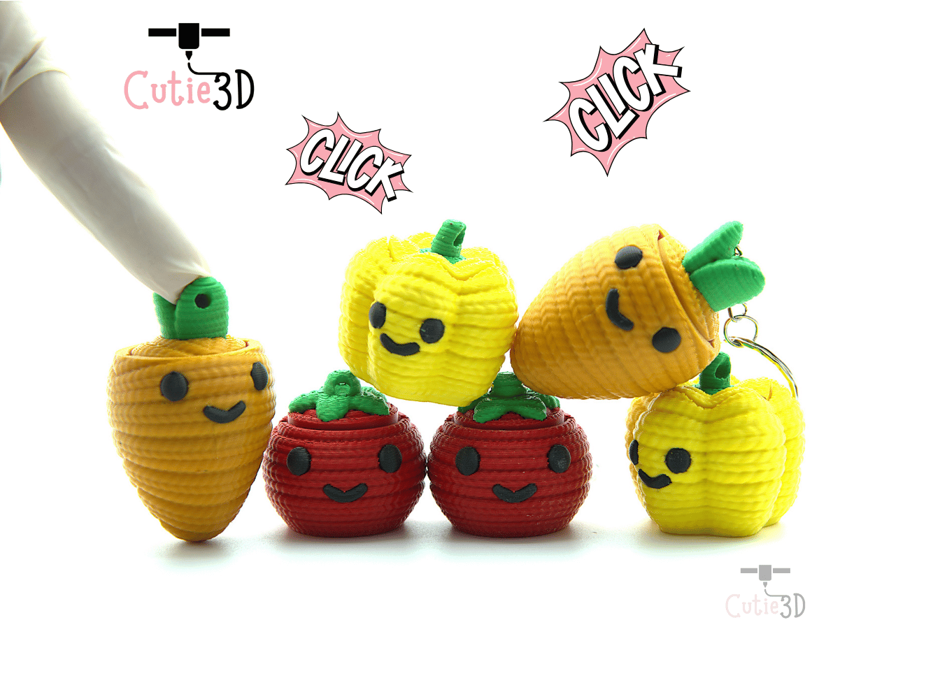 🎒 Cutie3D Kawaii Crochet Veggie Set of Keycap Clicker Keychains